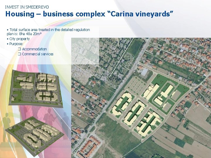 INVEST IN SMEDEREVO Housing – business complex “Carina vineyards” • Total surface area treated