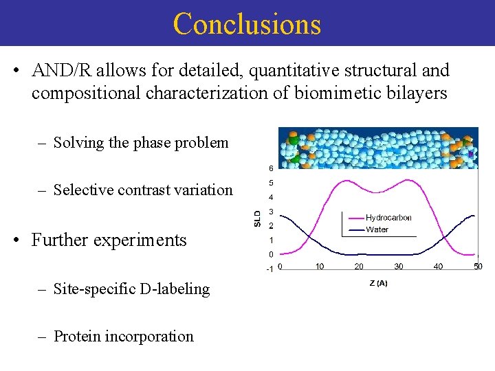 Conclusions • AND/R allows for detailed, quantitative structural and compositional characterization of biomimetic bilayers