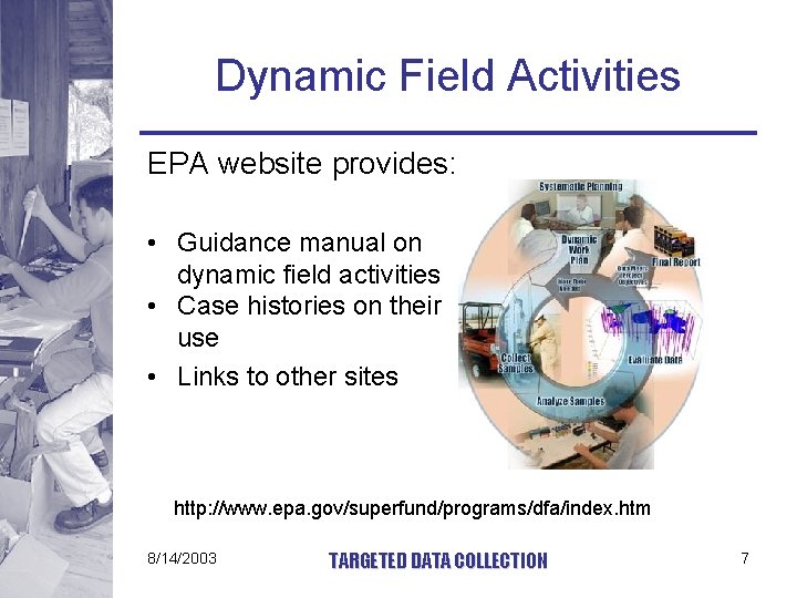 Dynamic Field Activities EPA website provides: • Guidance manual on dynamic field activities •