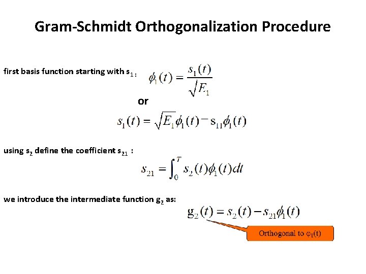 Gram-Schmidt Orthogonalization Procedure first basis function starting with s 1 : or using s