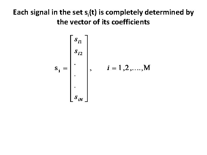 Each signal in the set si(t) is completely determined by the vector of its