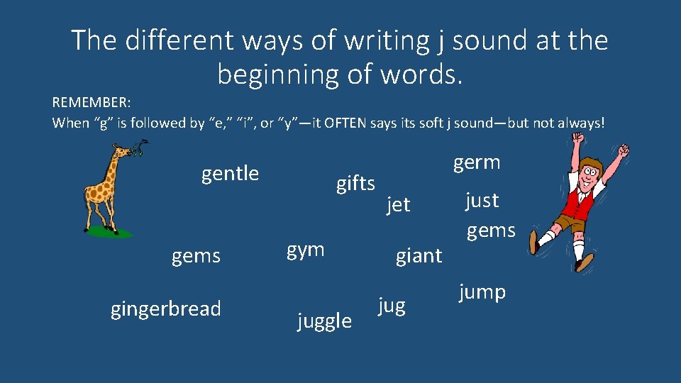 The different ways of writing j sound at the beginning of words. REMEMBER: When