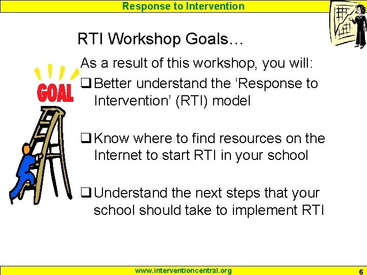 Response to Intervention RTI Workshop Goals… As a result of this workshop, you will: