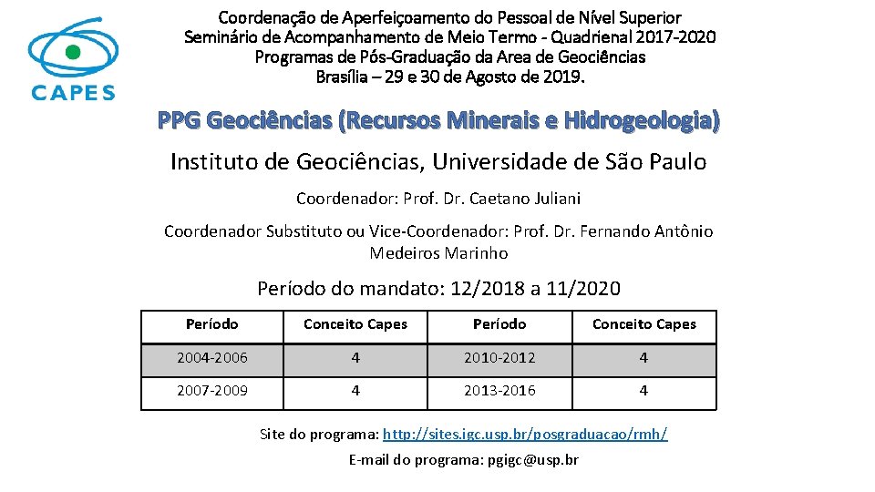 Coordenação de Aperfeiçoamento do Pessoal de Nível Superior Seminário de Acompanhamento de Meio Termo