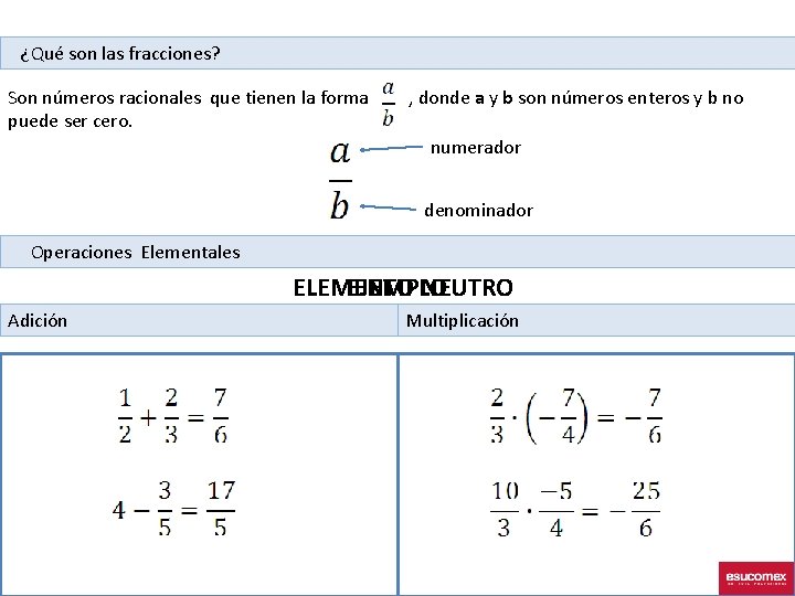 ¿Qué son las fracciones? Son números racionales que tienen la forma puede ser cero.