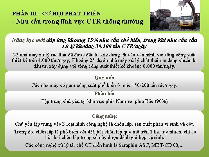 PHẦN III- CƠ HỘI PHÁT TRIỂN - Nhu cầu trong lĩnh vực CTR thông