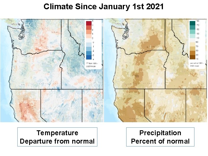 Climate Since January 1 st 2021 Temperature Departure from normal Precipitation Percent of normal