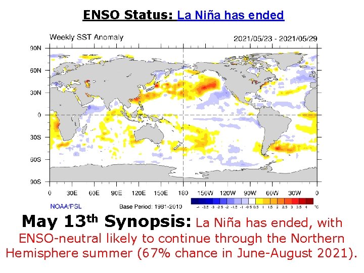 ENSO Status: La Niña has ended May 13 th Synopsis: La Niña has ended,