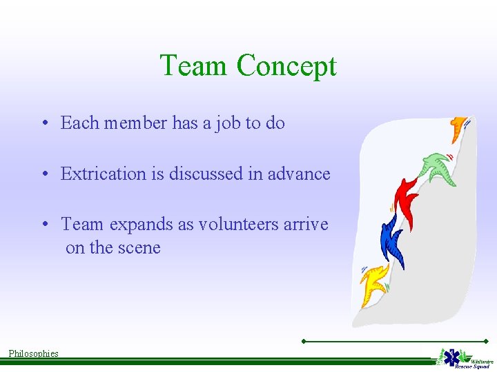 Team Concept • Each member has a job to do • Extrication is discussed