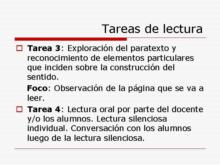 Tareas de lectura o Tarea 3: Exploración del paratexto y reconocimiento de elementos particulares