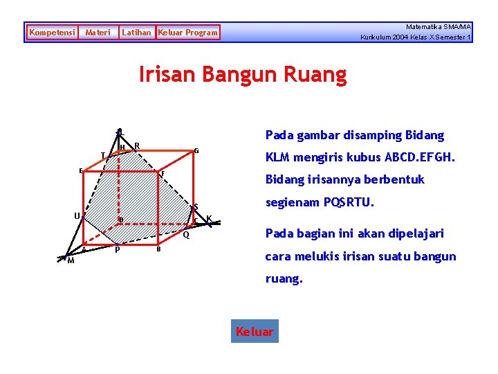 Kompetensi Materi Matematika SMA/MA Kurikulum 2004 Kelas X Semester 1 Latihan Keluar Program Irisan