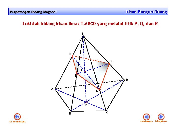 Irisan Bangun Ruang Irisan Perpotongan Bidang Diagonal Lukislah bidang irisan limas T. ABCD yang