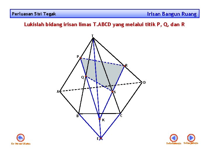 Irisan Bangun Ruang Irisan Perluasan Sisi Tegak Lukislah bidang irisan limas T. ABCD yang