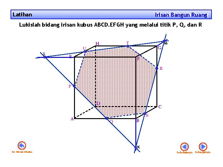 Latihan Irisan Bangun Ruang Irisan Lukislah bidang irisan kubus ABCD. EFGH yang melalui titik