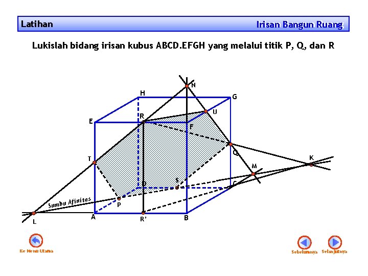 Latihan Irisan Bangun Ruang Irisan Lukislah bidang irisan kubus ABCD. EFGH yang melalui titik