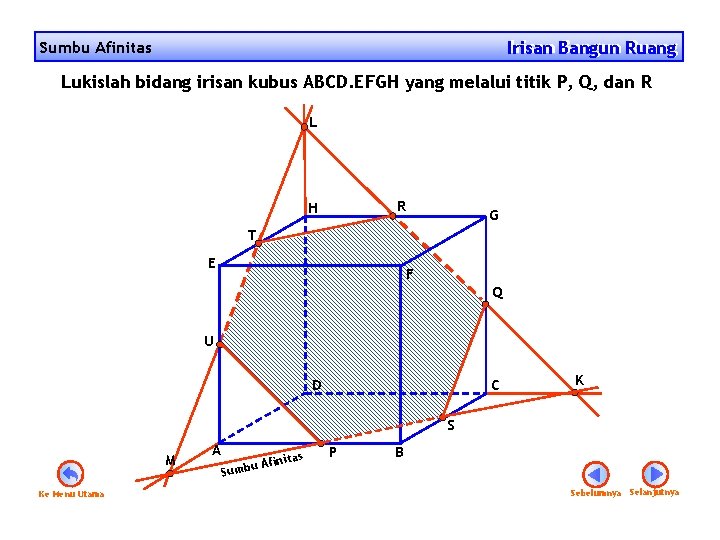 Irisan Bangun Ruang Irisan Sumbu Afinitas Lukislah bidang irisan kubus ABCD. EFGH yang melalui
