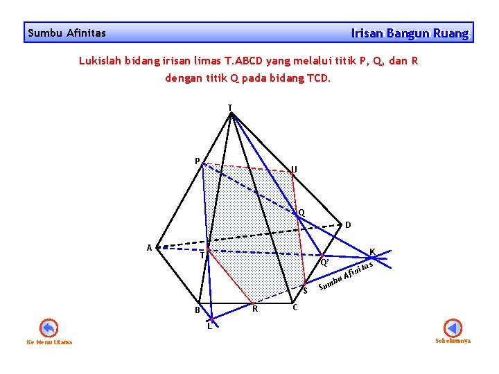 Irisan Bangun Ruang Irisan Sumbu Afinitas Lukislah bidang irisan limas T. ABCD yang melalui