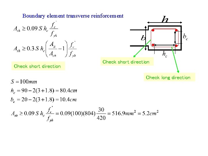Boundary element transverse reinforcement Check short direction Check long direction 