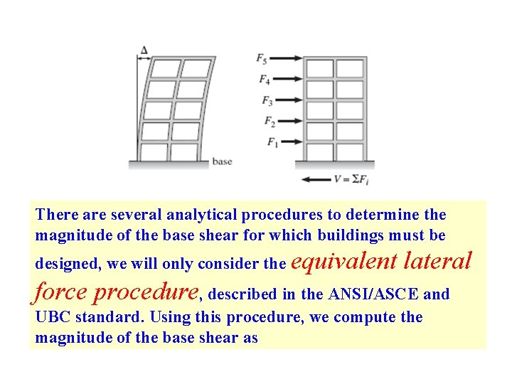 There are several analytical procedures to determine the magnitude of the base shear for