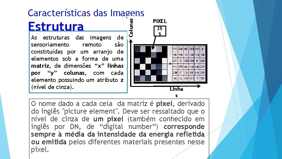 Estrutura As estruturas das imagens de sensoriamento remoto são constituídas por um arranjo de