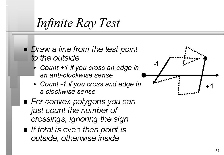 Infinite Ray Test n Draw a line from the test point to the outside