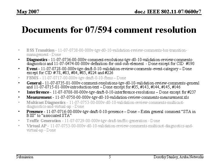 May 2007 doc. : IEEE 802. 11 -07/0600 r 7 Documents for 07/594 comment