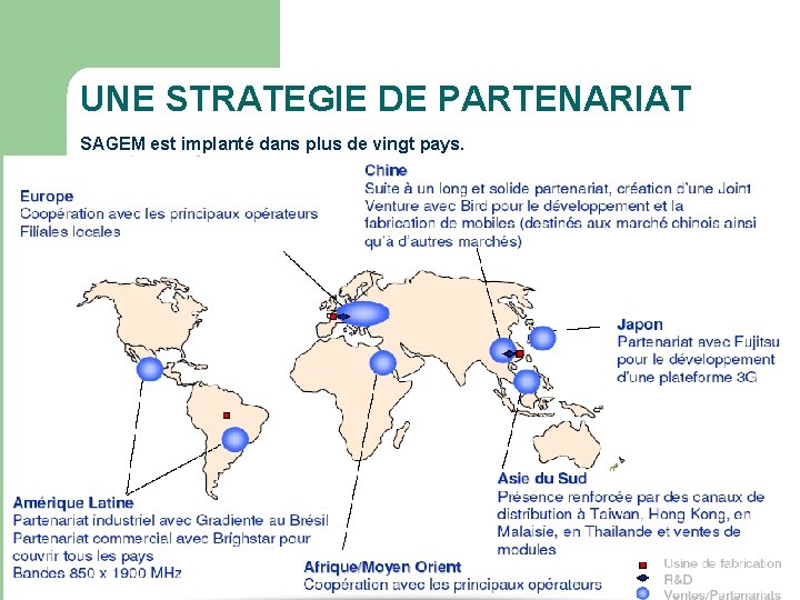 UNE STRATEGIE DE PARTENARIAT SAGEM est implanté dans plus de vingt pays. 