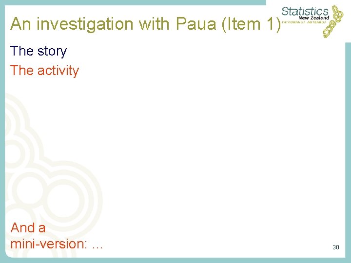 An investigation with Paua (Item 1) The story The activity And a mini-version: … An investigation with Paua (Item 1) The story The activity And a mini-version: …
