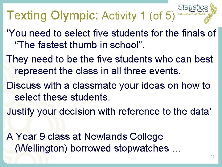 Texting Olympic: Activity 1 (of 5) ‘You need to select five students for the Texting Olympic: Activity 1 (of 5) ‘You need to select five students for the