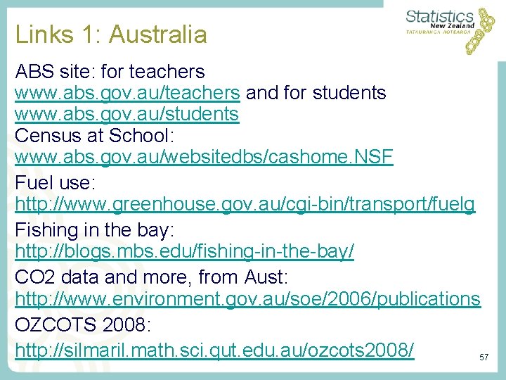 Links 1: Australia ABS site: for teachers www. abs. gov. au/teachers and for students Links 1: Australia ABS site: for teachers www. abs. gov. au/teachers and for students