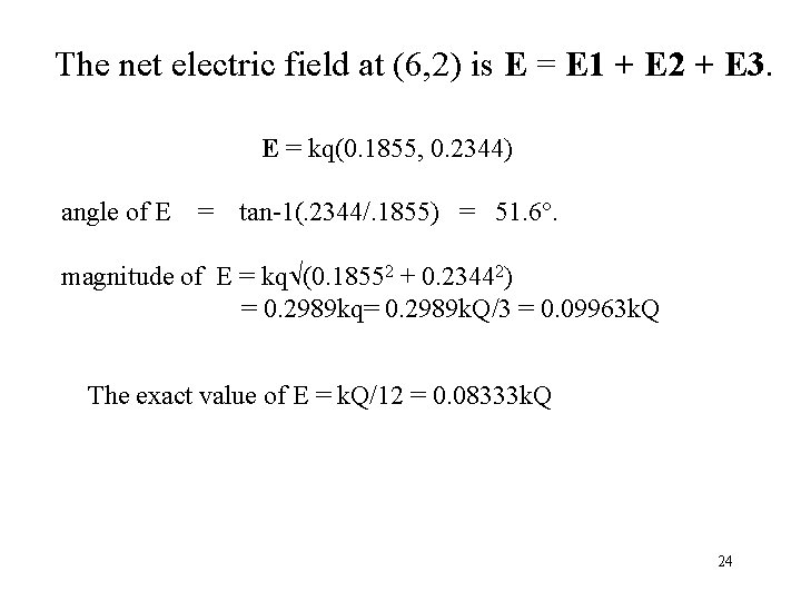 The net electric field at (6, 2) is E = E 1 + E