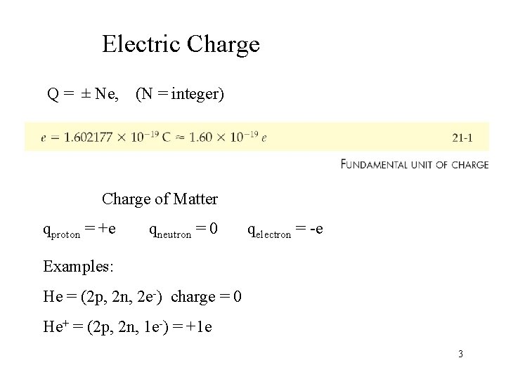 Electric Charge Q = ± Ne, (N = integer) Charge of Matter qproton =