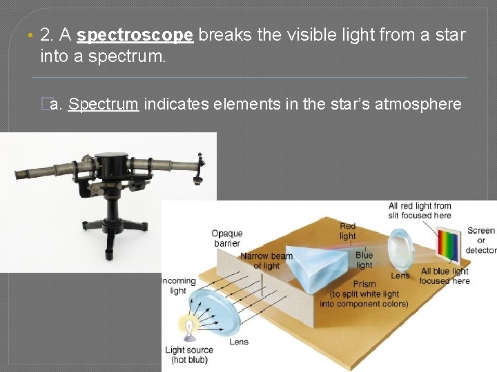  • 2. A spectroscope breaks the visible light from a star into a