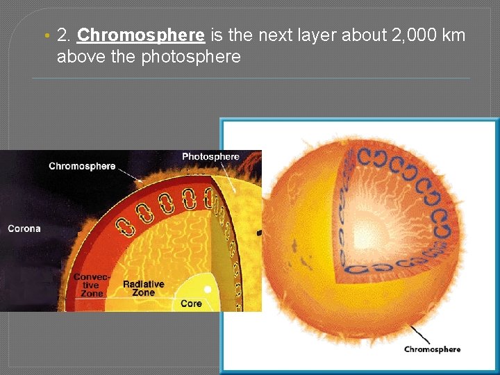  • 2. Chromosphere is the next layer about 2, 000 km above the