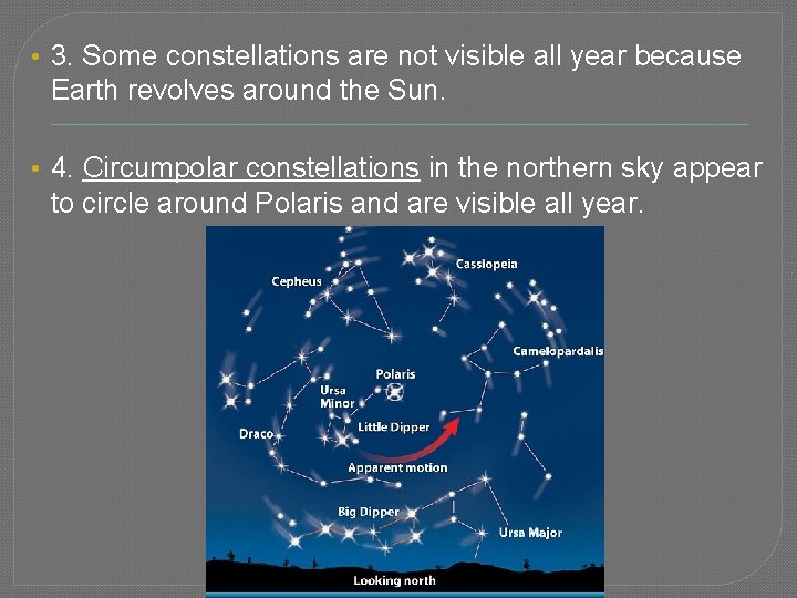 • 3. Some constellations are not visible all year because Earth revolves around