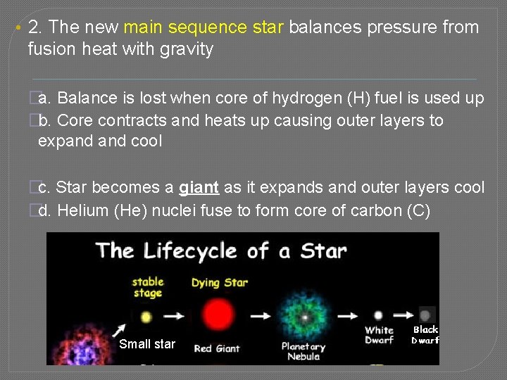  • 2. The new main sequence star balances pressure from fusion heat with
