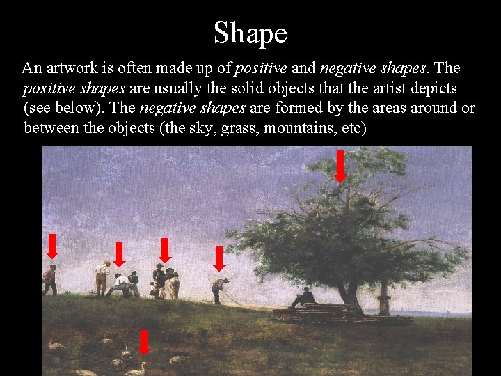 Shape An artwork is often made up of positive and negative shapes. The positive