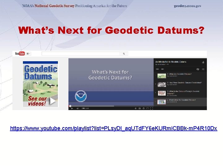 What’s Next for Geodetic Datums? https: //www. youtube. com/playlist? list=PLsy. Dl_aq. UTd. FY 6