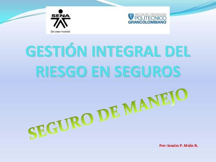 GESTIÓN INTEGRAL DEL RIESGO EN SEGUROS Por: Sandra P. Mejía R. 