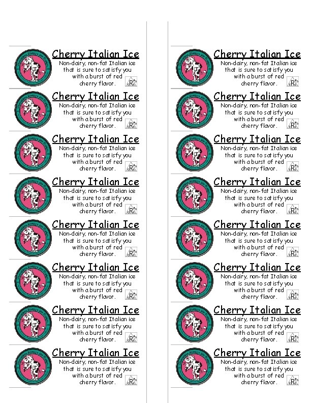 Cherry Italian Ice Cherry Italian Ice Cherry Italian Ice Cherry Italian Ice Non-dairy, non-fat