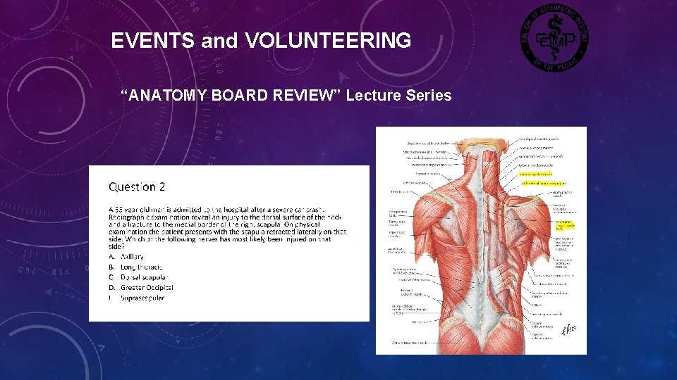 EVENTS and VOLUNTEERING “ANATOMY BOARD REVIEW” Lecture Series 