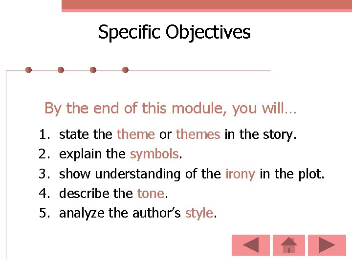 Specific Objectives By the end of this module, you will… 1. 2. 3. 4.