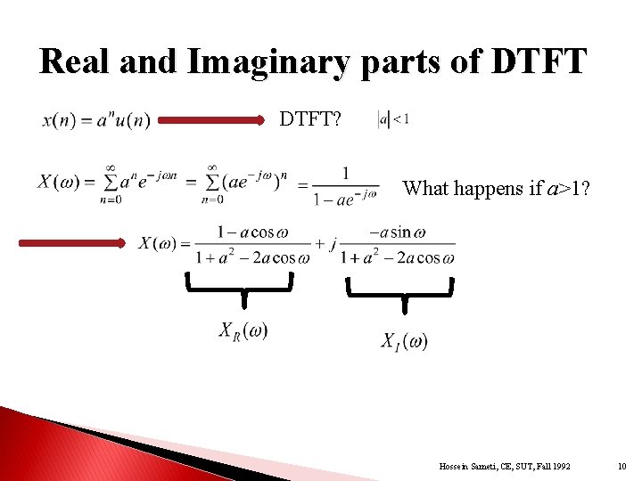 Real and Imaginary parts of DTFT? What happens if a>1? Hossein Sameti, CE, SUT,