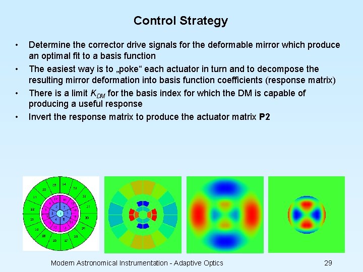 Control Strategy • • Determine the corrector drive signals for the deformable mirror which