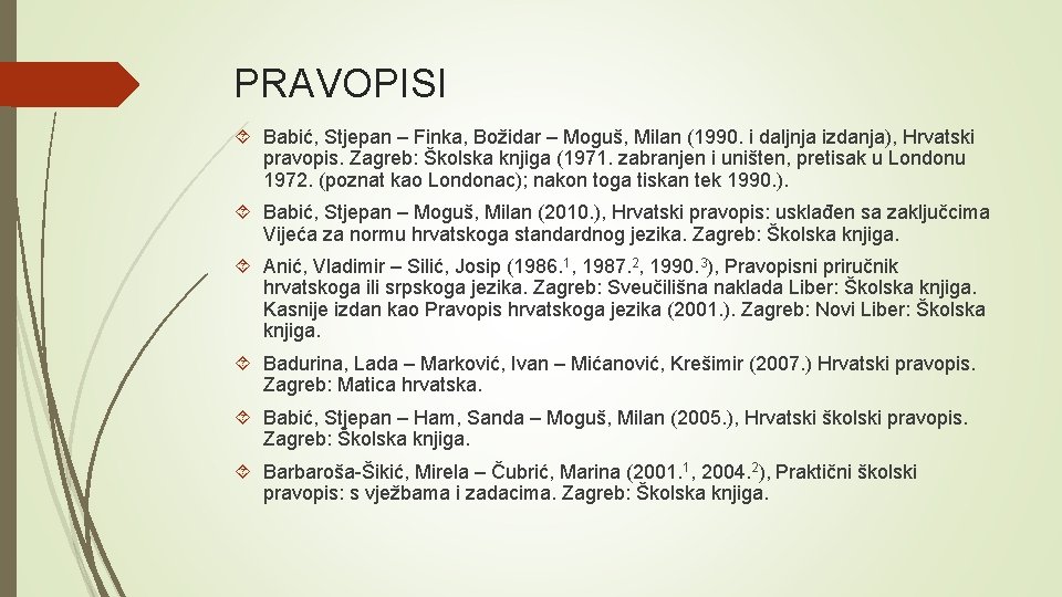 PRAVOPISI Babić, Stjepan – Finka, Božidar – Moguš, Milan (1990. i daljnja izdanja), Hrvatski