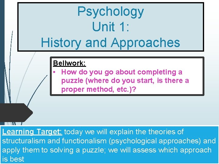 Psychology Unit 1: History and Approaches Bellwork: • How do you go about completing