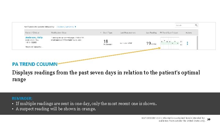 PA TREND COLUMN Displays readings from the past seven days in relation to the