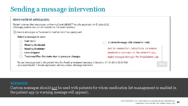 Sending a message intervention REMINDER: Custom messages should not be used with patients for