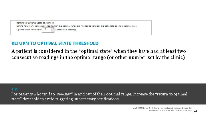 RETURN TO OPTIMAL STATE THRESHOLD A patient is considered in the “optimal state” when