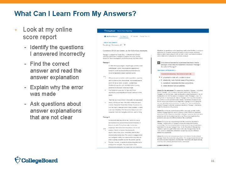 What Can I Learn From My Answers? + Look at my online score report